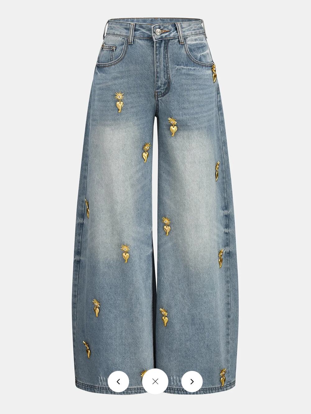 NWT Commense Heart Embellished Wide Leg Denim Pant Sz S